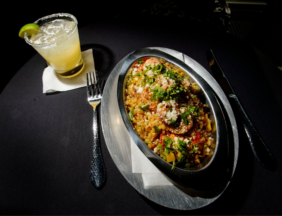 (Steve Griffin  |  The Salt Lake Tribune) The Camarones Con Nixtamalized Granos De Trigo (white shrimp marinated in recado negro, nixtamalized wheat berry salad, roasted tomato and orange vinaigrette) at Alamexo Cantina in Salt Lake City.