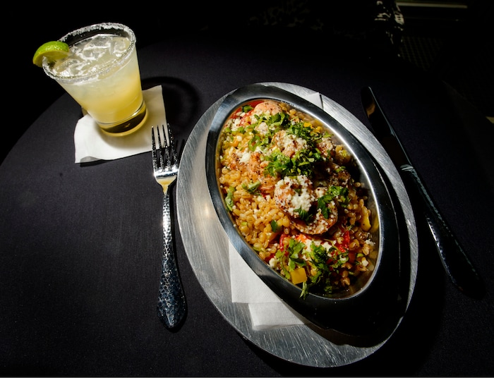 (Steve Griffin | The Salt Lake Tribune) The Camarones Con Nixtamalized Granos De Trigo (white shrimp marinated in recado negro, nixtamalized wheat berry salad, roasted tomato and orange vinaigrette) at Alamexo Cantina in Salt Lake City.