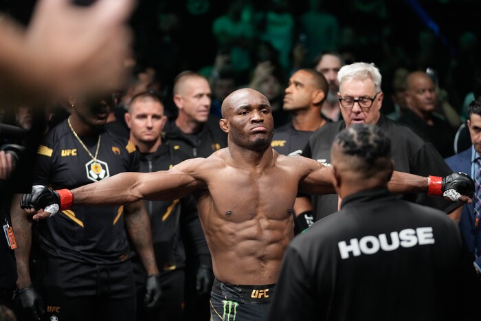 (Francisco Kjolseth | The Salt Lake Tribune) Nigerian UFC fighter Kamaru Usman is prepped for battle as he gets ready to fight UFC fighter Leon Edwards, of Jamaica, during the welterweight UFC 278 mixed martial arts title bout in Salt Lake City on Saturday, Aug. 20, 2022. Usman was dethroned as he was knocked out in the fifth round. 