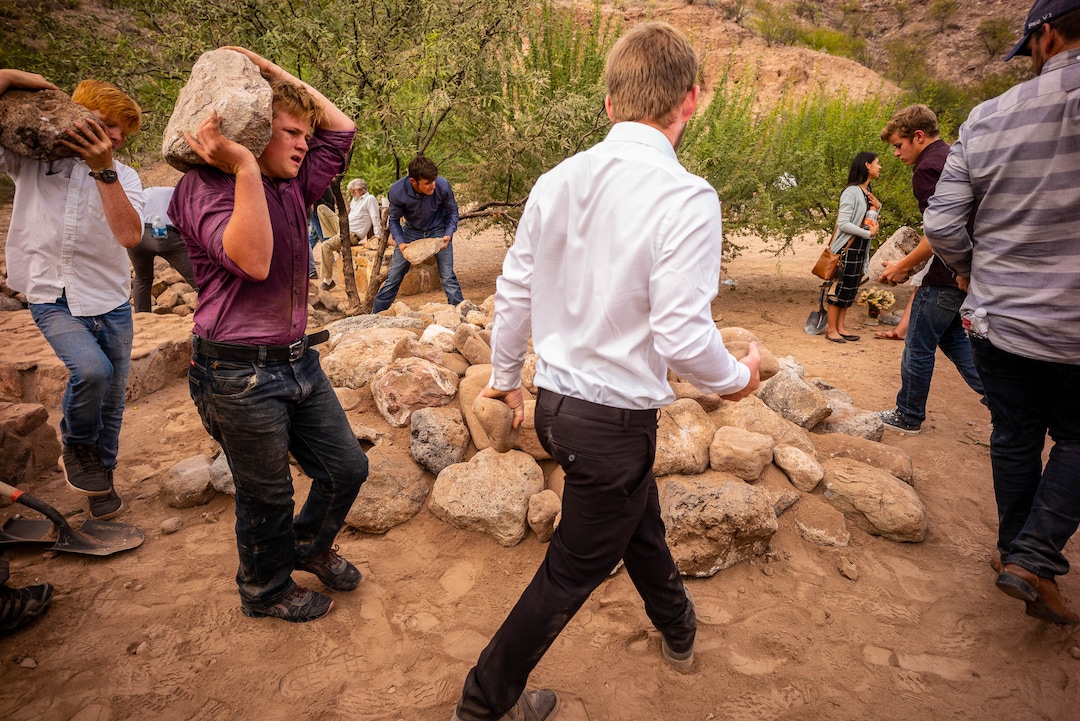 (Trent Nelson  |  The Salt Lake Tribune)
Rocks are stacked on the grave after the funeral for Dawna Langford and two of her children, Trevor and Rogan, in La Mora, Sonora on Thursday, Nov. 7, 2019.