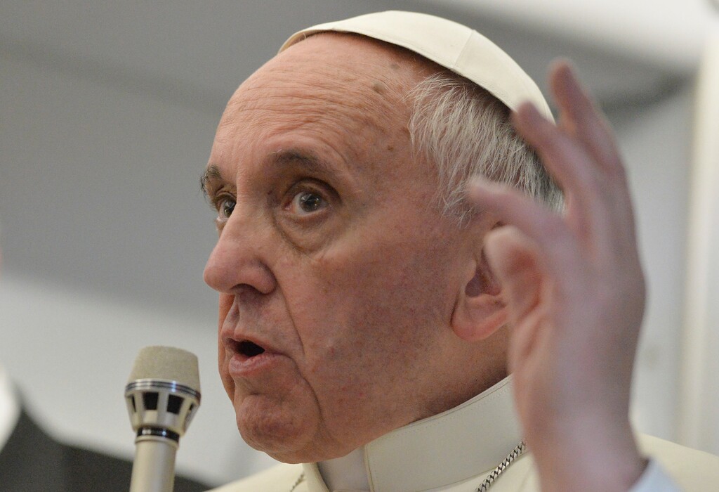 (Luca Zennaro | AP) In this July 29, 2013 file photo, Pope Francis answers reporters questions during a news conference aboard the papal flight on the journey back from Brazil. Pope Francis' famous quip “Who am I to judge?,” en route home from his first papal trip, could go a long way toward explaining his initial attitude toward Theodore McCarrick, the defrocked and disgraced American cardinal who was the subject of a two-year Vatican investigation that was released last week on Nov. 9, 2020.