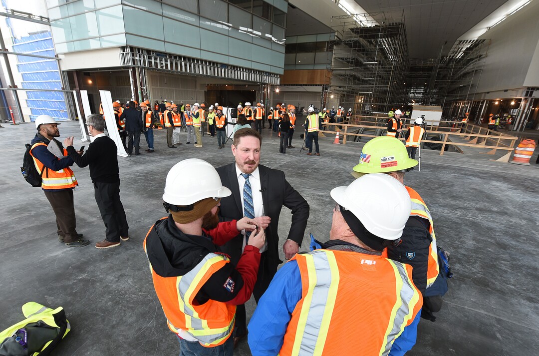 (Francisco Kjolseth  |  The Salt Lake Tribune)  Doug Hofeling, Chief Operating Officer for Salt Lake Brewing Company, prepares for an interview with the media during a press announcement within the large Terminal Plaza at Salt Lake City International Airport where food concessionaires were announced for the first phase of the new expanded airport on Wed. Feb. 20, 2019. 