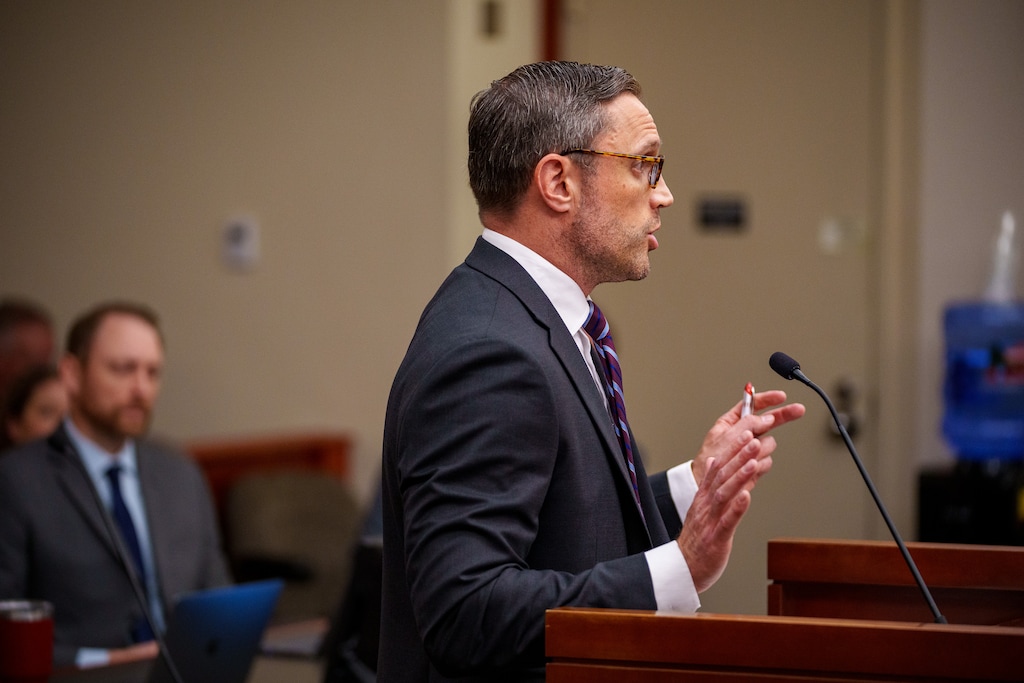 (Trent Nelson | The Salt Lake Tribune) Tyler Green, an attorney representing the Utah Legislature, as Judge Dianna Gibson holds a hearing on Utah’s congressional maps process, in Salt Lake City on Friday, Aug. 29, 2025. Judge Gibson previously ruled — based on a decision last year by the Utah Supreme Court — that the Legislature had violated voters’ constitutional right to make laws when legislators repealed Proposition 4, the citizen-passed Better Boundaries initiative.