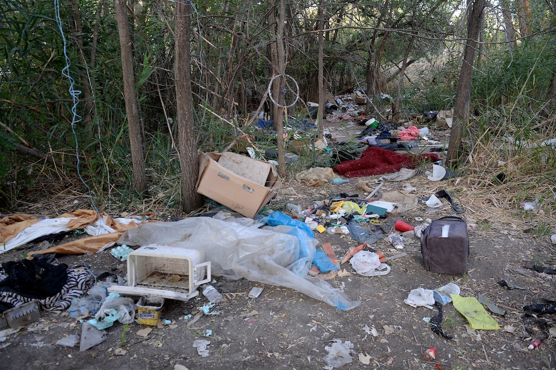 (Al Hartmann  |  The Salt Lake Tribune) 	
After Operation Rio Grande, homeless camps have popped up everywhere.  Some of the homeless have set up camps in the thick vegetation near the Jordan River south of 3900 South and 900 West, just 50 yards off the Jordan River Parkway Trail.  Camps are full of garbage, tarps, coolers and sleeping bags.  Disposal of human waste at the camps is a health problem.