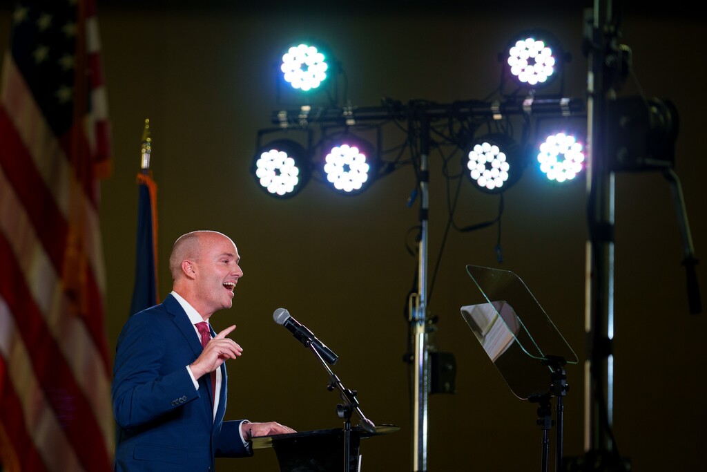 (Trent Nelson | The Salt Lake Tribune) Gov. Spencer Cox reacts to boos from delegates at the Utah Republican Nominating Convention in Salt Lake City on Saturday, April 27, 2024. A new audit found that it is "statistically likely" Cox gathered enough valid signatures to get on this year's ballot.