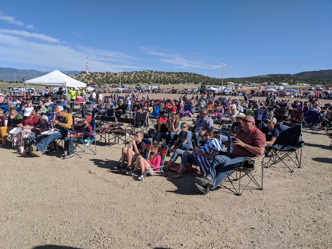 (Connor Sanders | The Salt Lake Tribune ) Concertgoers gathered at the Iron Springs Resort  Saturday afternoon to await a twice-canceled concert by country singer Collin Raye, organized by Utah Business Revival leader Eric Moutsos to protest COVID-19 restrictions.