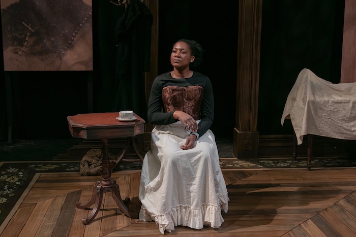 (Photo courtesy of McKenna Frandsen/Salt Lake Acting Company) Yolanda Stange stars as Rosetta in “Four Women Talking About the Man Under The Sheet.”