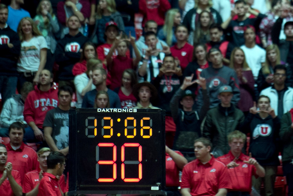 Lennie Mahler  |  The Salt Lake TribuneThe college shot clock begins at 30, down from 35, in a basketball game between the Utah Utes and Southern Utah Thunderbirds at the Huntsman Center in Salt Lake City, Friday, Nov. 13, 2015.