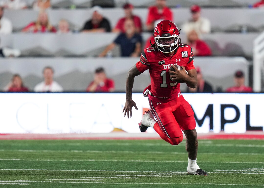 (Bethany Baker  |  The Salt Lake Tribune) Utah Utes quarterback Byrd Ficklin (15) runs the ball during the first half of the game between the Utah Utes and the Idaho Vandals at Rice-Eccles Stadium in Salt Lake City on Thursday, Sept. 3, 2026.