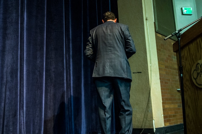 Chris Detrick  |  The Salt Lake Tribune
U.S. Rep. Jason Chaffetz, R-Utah, leaves after the town-hall meeting in Brighton High School Thursday February 9, 2017. 