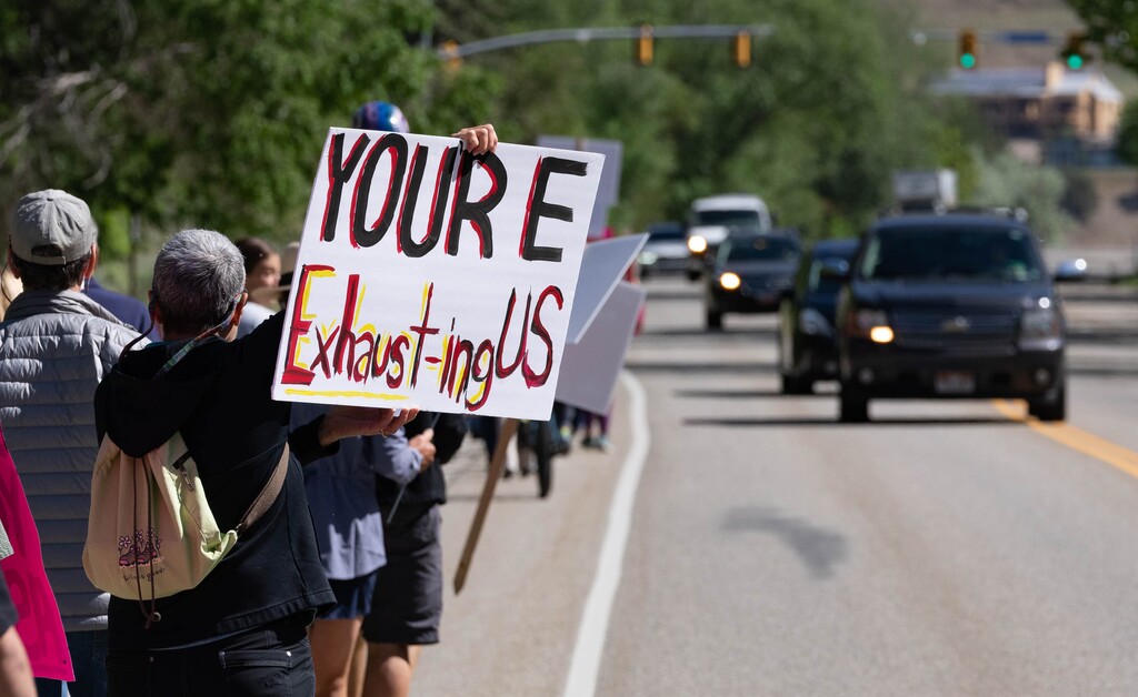 (Francisco Kjolseth | The Salt Lake Tribune) People hold a Save Not Pave march and rally on Saturday, May 22, 2021, in opposition to the proposal to widen Wasatch Boulevard. Too often, two researchers argue, governments try to solve societal problems by framing them as the result of bad individual choices rather than as systemic problems with head-on solutions.