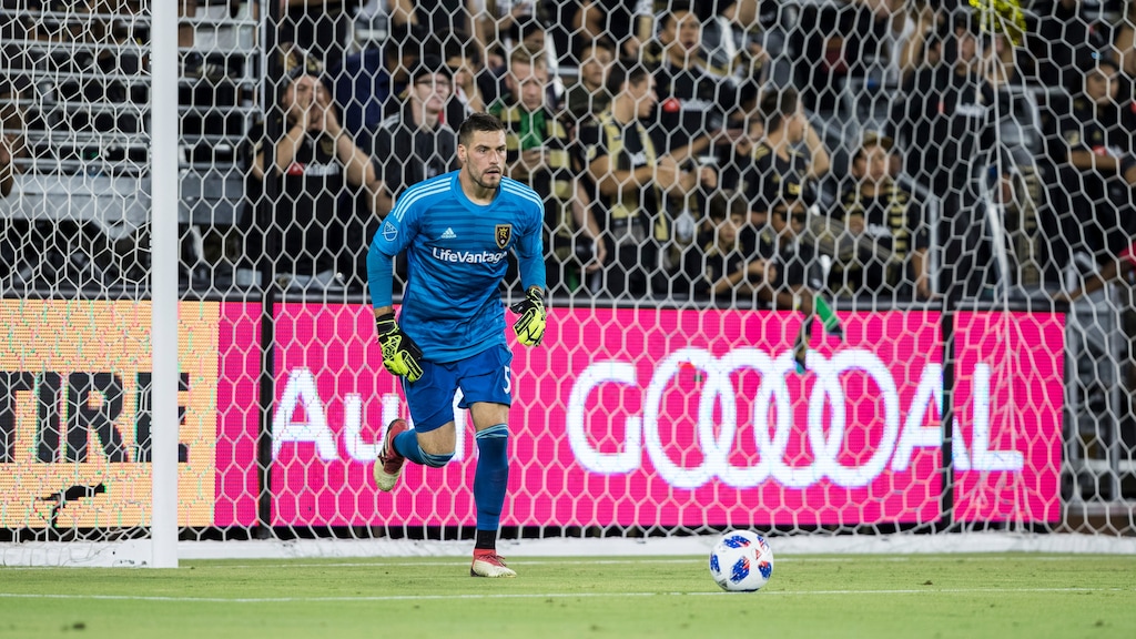 Photo courtesy Bobby Hitz/Real Salt Lake: RSL goalkeeper Andrew Putna, shown during a game at LAFC in August, made seven saves on Sunday in a 0-0 draw with Minnesota United.