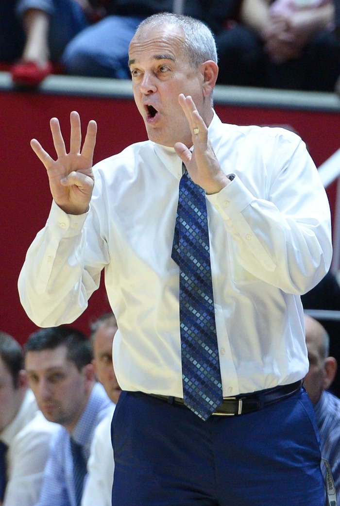 (Leah Hogsten | The Salt Lake Tribune) Corner Canyon's head coach Dan Lunt. Olympus plays Corner Canyon for the 5A High School BoysÕ Basketball Tournament Championship at the Jon M. Huntsman Center in Salt Lake City, Saturday, March 3, 2018.