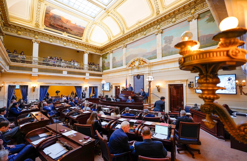 (Chris Samuels | The Salt Lake Tribune) Senate President Stuart Adams, R-Layton, gives remarks at the opening of the Utah Senate at the Capitol in Salt Lake City, Tuesday, Jan. 21, 2025.