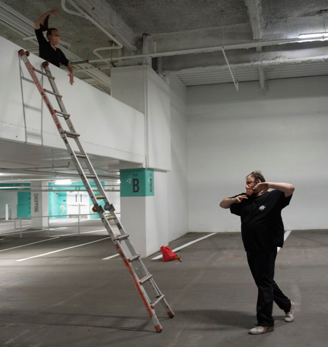 (Rick Egan | The Salt Lake Tribune) Kathryn Mortimer and Richard Curtis of Salt Lake City theater troupe SONDERimmersive rehearse  "Through Yonder Window," a theater-and-movement adaptation of "Romeo and Juliet." The performers stay at least 6 feet apart and audience members will stay in their cars.