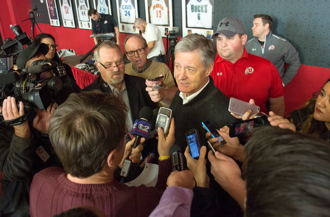 (Rick Egan  |  Tribune File Photo)  Utah Athletic Director Chris Hill defends the decision to cancel next season's Utah-BYU basketball game during a press conference at the University of Utah, Monday, January 11, 2016.