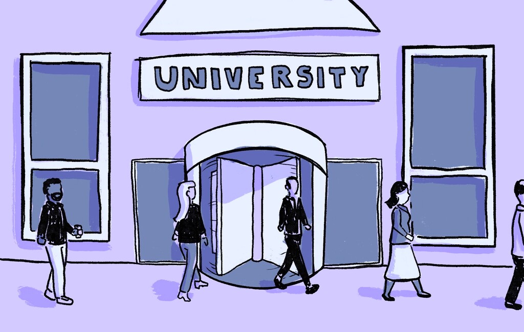 (Illustration by Christopher Cherrington  |  The Salt Lake Tribune) Utah's university and college presidents stay in office for less time than the national average, creating a revolving door for leadership.