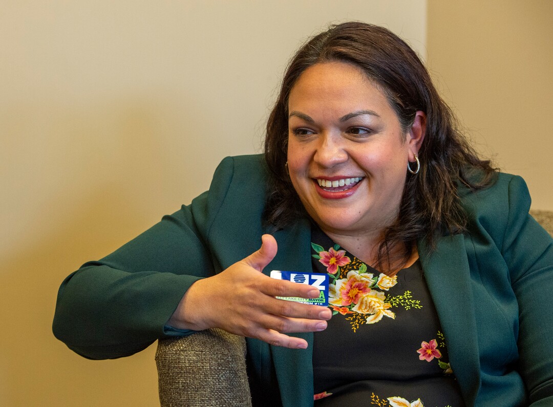 (Rick Egan  |  The Salt Lake Tribune)    Salt Lake City Mayoral candidate, Luz Escamilla talks about the challenges she has faced as as a Utah State Senator, in her campaign headquarters, Monday, Sept. 30, 2019.