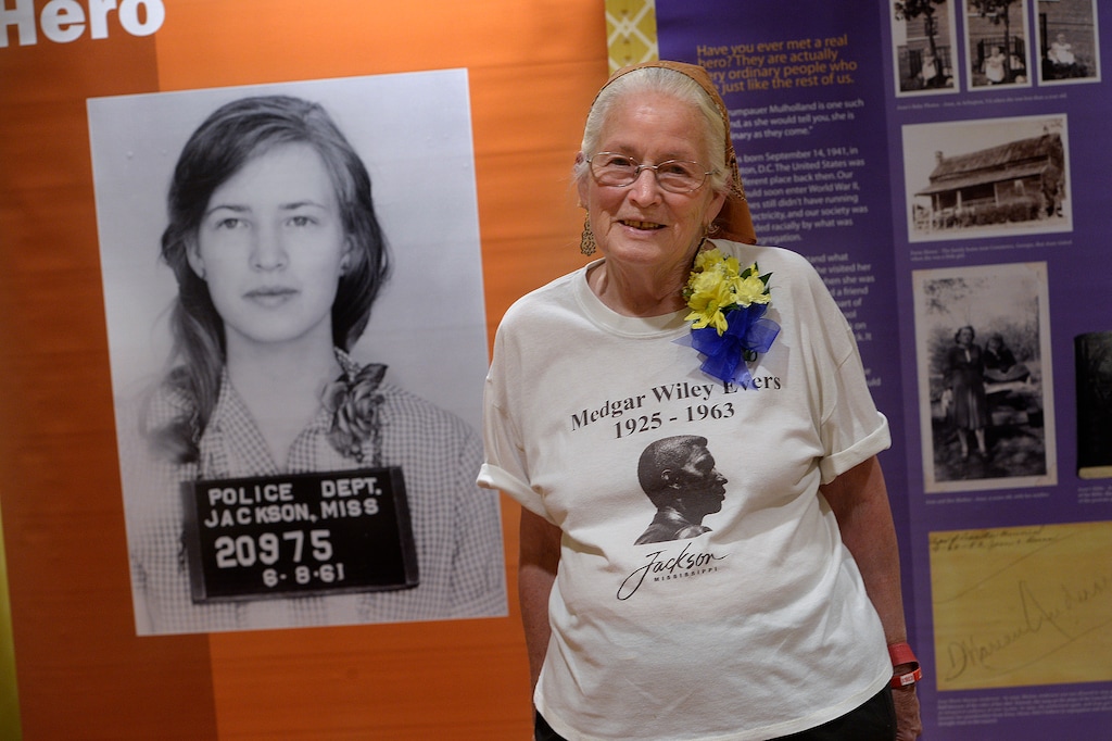 (Scott Sommerdorf | The Salt Lake Tribune)
"Freedom Rider" Joan Trumpauer Mulholland poses next to a photo of herself from her time as a Freedom Rider in the 1960s. Mulholland was the featured speaker as Archie Archuleta was honored with the Albert Fritz Civil Rights Worker of the Year Award by the Salt lake branch of the NAACP, Friday, October 27, 2017.