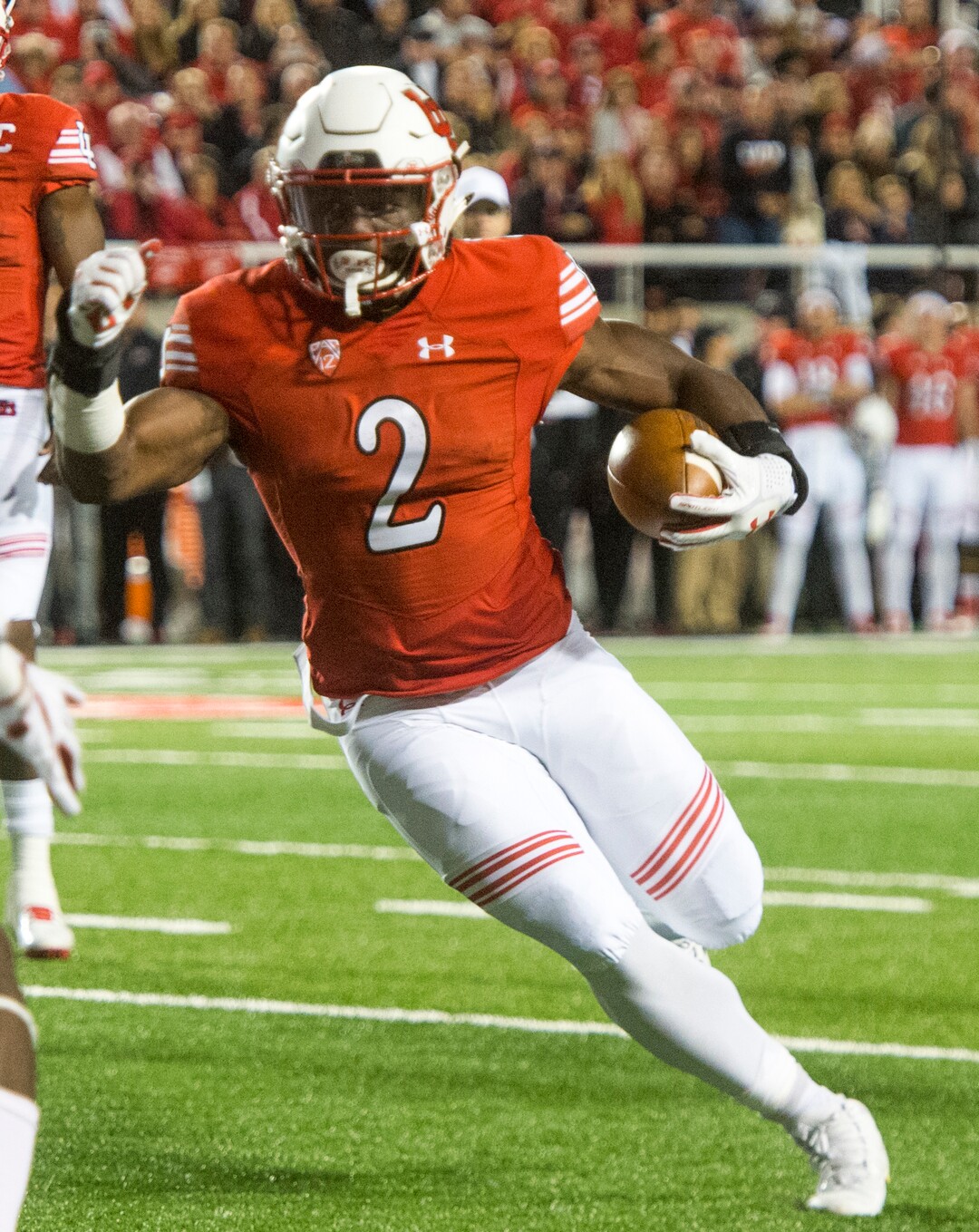 (Rick Egan  |  The Salt Lake Tribune)Utah running back Zack Moss (2) runs the ball for the Utes,  in PAC-12 football action, Utah Utes vs. Stanford Cardinals, at Rice-Eccles Stadium, Saturday, October 7, 2017.