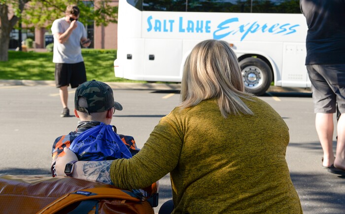 (Chris Samuels | The Salt Lake Tribune) Teal LaRoque sits next to her son before leaving for Camp Hope, a camp run by the Salt Lake District Attorney’s office for kids who have been victims of violence, Monday, June 28, 2021.