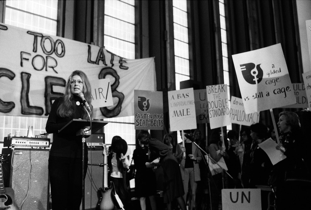 Gloria Steinem speaks at a rally in New York on Feb. 29, 1968. Steinem, the feminist crusader who, in galvanizing the modern women's movement, helped millions of women develop a sense of self-worth and gain a measure of equality at home, at work and in society at large, died on Wednesday, Sept. 2, 2026, at her home in New York City. She was 92. (Robert Walker/The New York Times)
