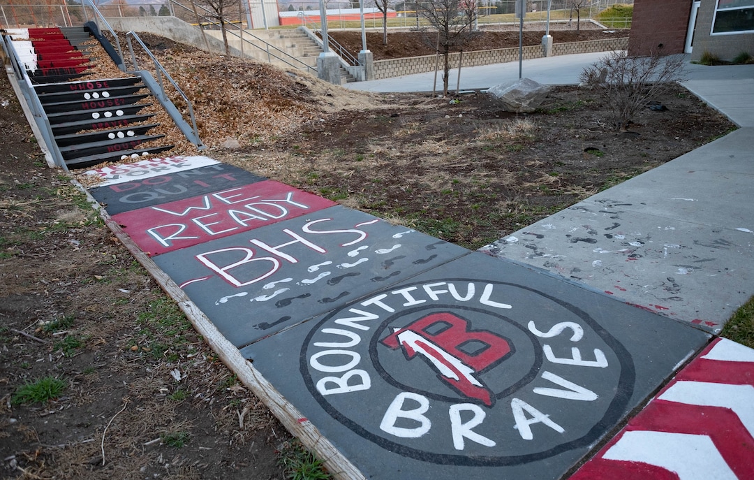 (Francisco Kjolseth  |  The Salt Lake Tribune) Sidewalks are pictured around Bountiful High on Monday, Nov. 30, 2020 after the school announced it would to retire The Braves name.