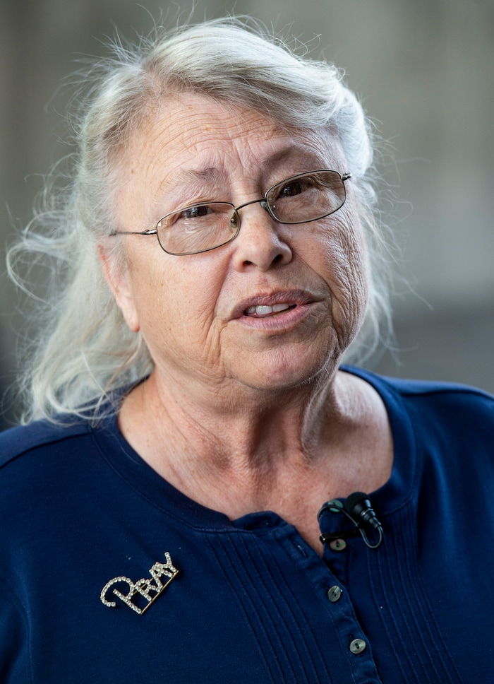 (Rick Egan  |  The Salt Lake Tribune)   Linda Fields talks about her husband James, that went missing earlier this week at the inaugural Missing In Utah event in Sandy. The Salt Lake City Police Department, and nonprofit organizations invited people to come talk with them about opening a new, or adding to an existing, missing person case. Saturday, March 9, 2019.


