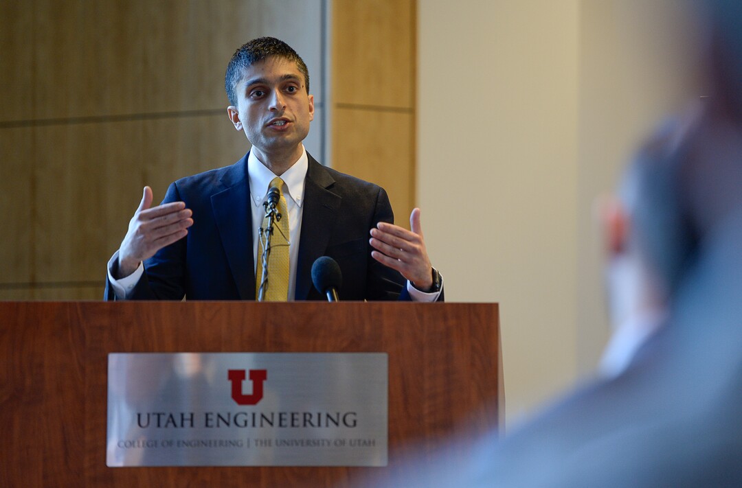 (Francisco Kjolseth  |  The Salt Lake Tribune)  Dr. Erwin Gianchandani, Deputy Assistant Director for Computer and Information Science and Engineering (NSF) talks about plans for downtown Salt Lake City to become a "testbed" for the next generation of wireless technology during a press event at the University of Utah on Monday, April 9, 2018. 