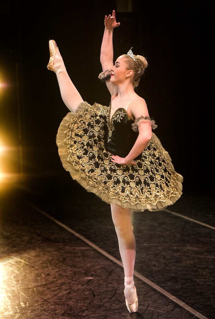 (Rick Egan  |  The Salt Lake Tribune)    Chloe Jones, 16, performs at the 2018 Youth America Grand Prix Regional Semi-Finals at the University of Utah Marriott Center for Dance, Saturday, Feb. 17, 2018.