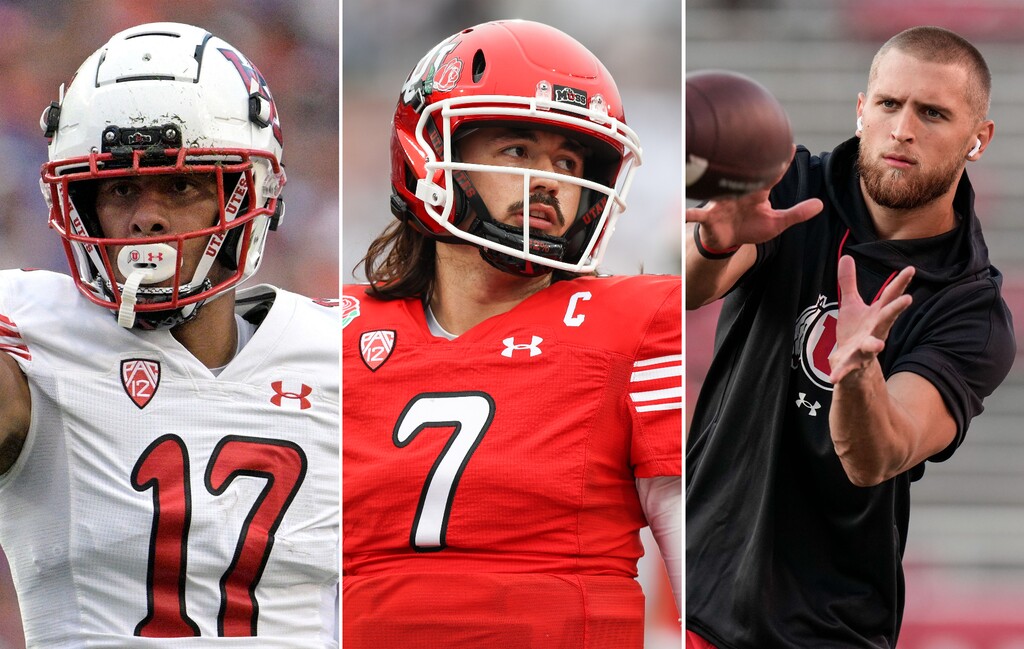 (AP; The Salt Lake Tribune) From left, wide receiver Devaughn Vele, quarterback Cameron Rising and tight end Brant Kuithe all decided to return Utah for the 2023 college football season. But the Utes still have some key questions to address if they hope to win another Pac-12 title.