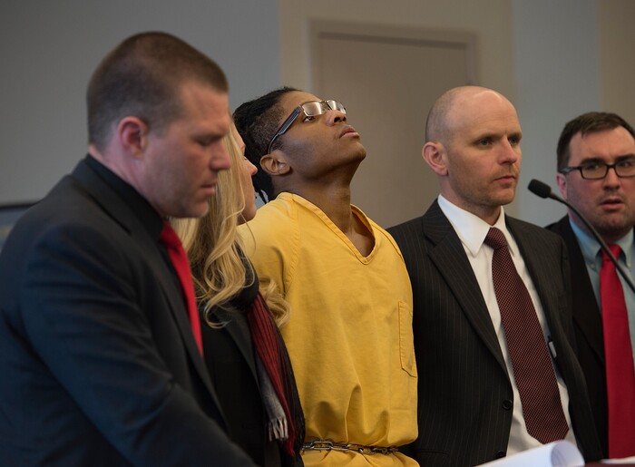 Scott Sommerdorf | The Salt Lake TribuneGerald Grant looks up as 3rd District Judge Vernice Trease announces the final sentence of from 6 to 30 years for shooting and killing two men and a teenage boy inside an SUV in South Salt Lake nearly two years ago. Sentencing was in front of 3rd District Judge Vernice Trease, Thursday, March 8, 2018.