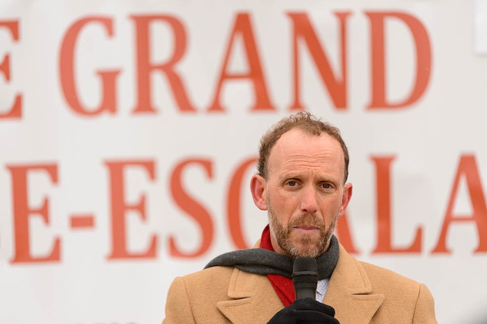 (Trent Nelson | The Salt Lake Tribune) Stephen Bloch, Legal Director for the Southern Utah Wilderness Alliance, speaks out against Rep. Chris Stewart's Grand Staircase bill that would create an Escalante National Park during a rally on the steps of the State Capitol Building in Salt Lake City, Tuesday December 12, 2017.