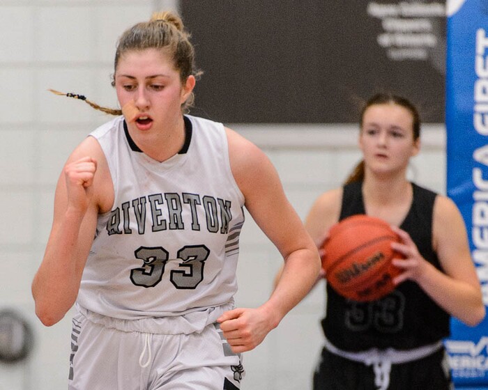 (Trent Nelson | The Salt Lake Tribune)  Riverton's Morgan Kane (33) as Riverton faces American Fork in the 6A High School Girls' Basketball Tournament at SLCC in Taylorsville, Tuesday Feb. 20, 2018.