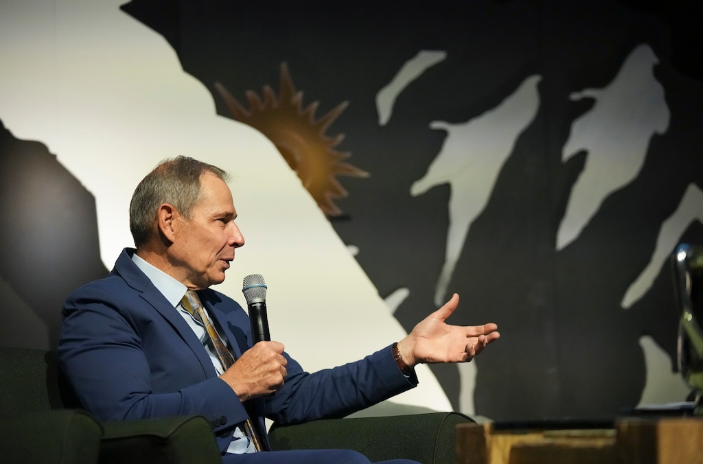 (Bethany Baker | The Salt Lake Tribune) From left, U.S. Rep. John Curtis (UT-03) moderates a congressional round table during the Conservative Climate Summit 2024 at Utah Valley University in Orem on Friday, Oct. 4, 2024. Curtis discussed Donald Trump's political nominations during a Punchbowl News panel on Tuesday.
