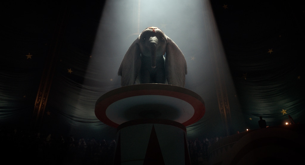 (Photo courtesy Walt Disney Pictures) The elephant Dumbo prepares for his big act, in Tim Burton's live-action adaptation of the Disney animated classic "Dumbo."