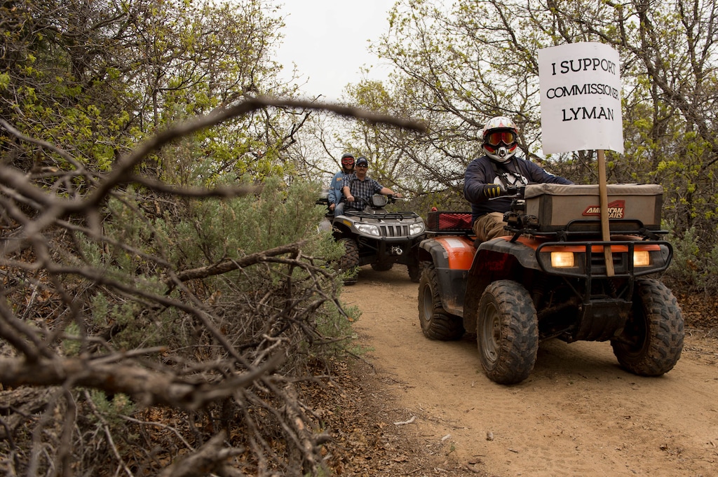Trent Nelson | The Salt Lake Tribune
Motorized vehicles make their way through Recapture Canyon, which has been closed to motorized use since 2007, after a call to action by San Juan County Commissioner Phil Lyman. Saturday May 10, 2014 north of Blanding.