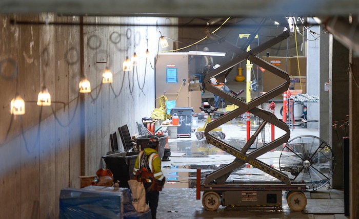 (Francisco Kjolseth  |  The Salt Lake Tribune)  A work force of 600 trade workers keep busy as the Salt Lake City Department of Airports gives a tour of the progress being made to replace the three aging terminals with a single central terminal building.  Over time, the existing terminal, parking garage and concourses will be completely demolished and replaced with a peak force of two thousands workers and an estimated completion date of 2025.
