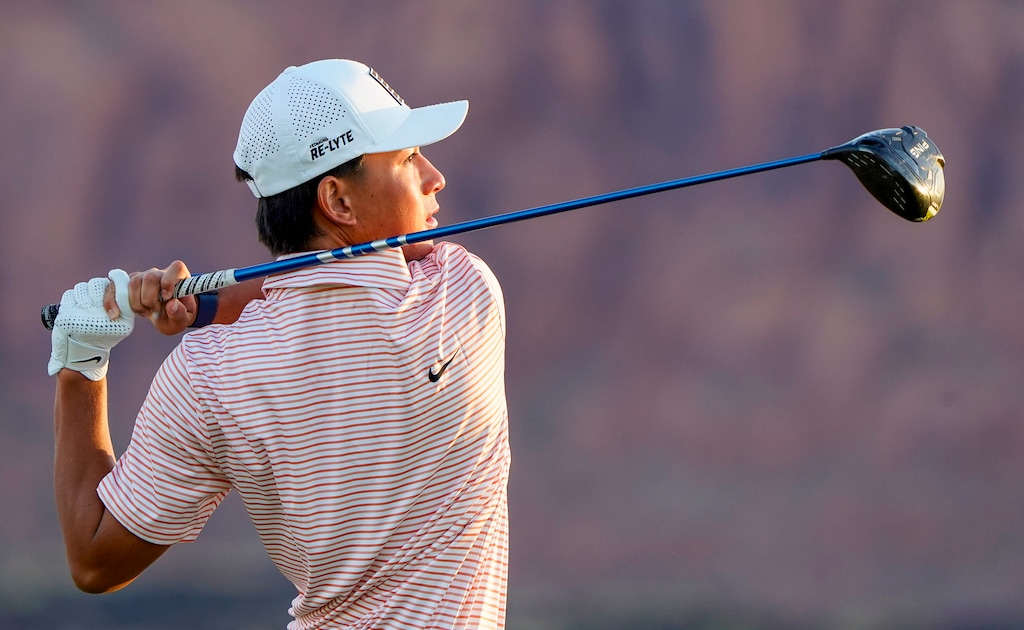 (Chris Samuels | The Salt Lake Tribune) Kihei Akina hits a tee shot on the 18th hole during the first round of the Black Desert Championship PGA Tour golf tournament in 2024.