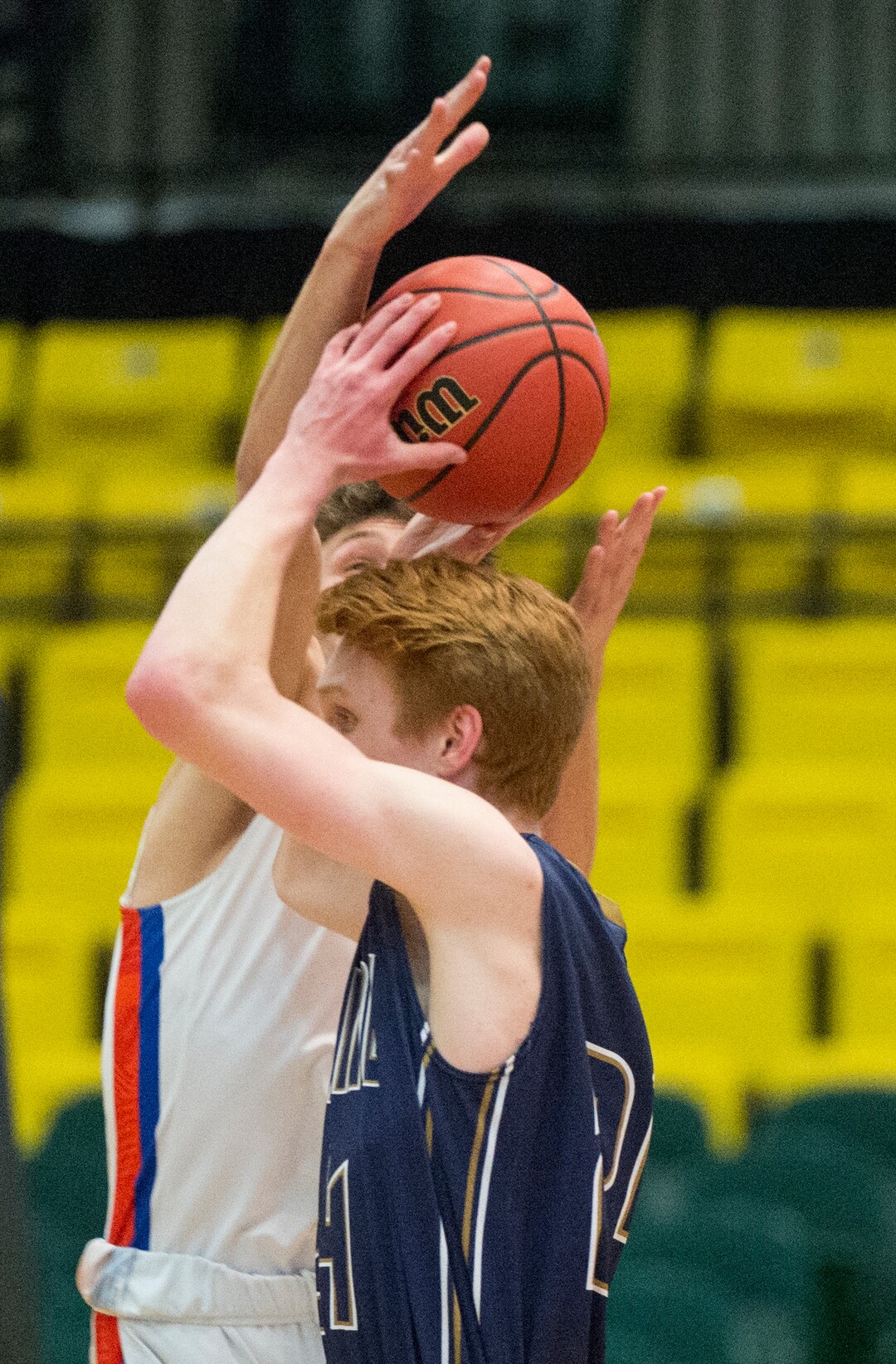 (Rick Egan  |  The Salt Lake Tribune)   Timpview Thunderbirds Rowan Reay (2) is called for a would as he steals the ball form Skyline Eagles Andrew Clark (24) in the final seconds of the game, in 5A basketball playoff action between the Timpview Thunderbirds and at the Skyline Eagles, at the UCCU Center in Orem, Monday, Feb. 26, 2018.