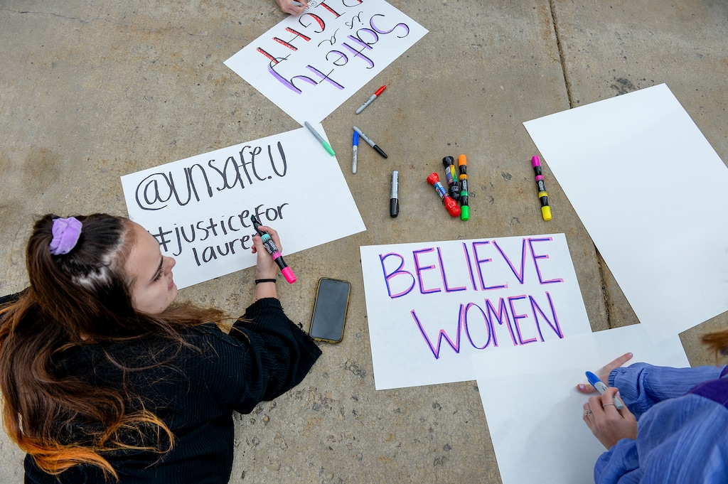 (Leah Hogsten | The Salt Lake Tribune) University of Utah students walked out of classes Oct. 21 in a show of solidarity to call attention for increased campus safety and protest the school's response after a student was murdered on campus last year.
