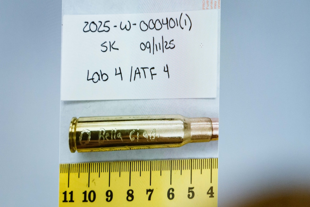 (Spenser Heaps | Pool) An image of a bullet casing engraved with the words “O Bella Ciao” is displayed during a preliminary hearing for Tyler Robinson, who is accused in the fatal shooting of Charlie Kirk, at the Fourth District Courthouse in Provo, Thursday, July 9, 2026.