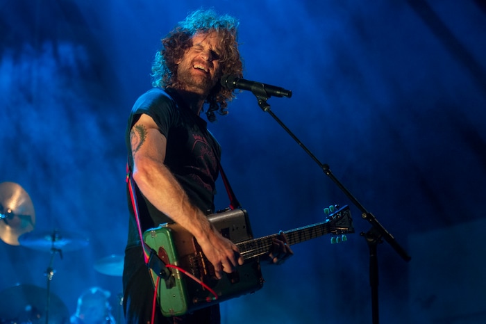 (Rick Egan  |  The Salt Lake Tribune)    Brad Corrigan plays guitar for Dispatch, at the Reggae Rise Up music Festival, at the Rivers Edge near Heber City, Sunday, Aug. 25, 2019.