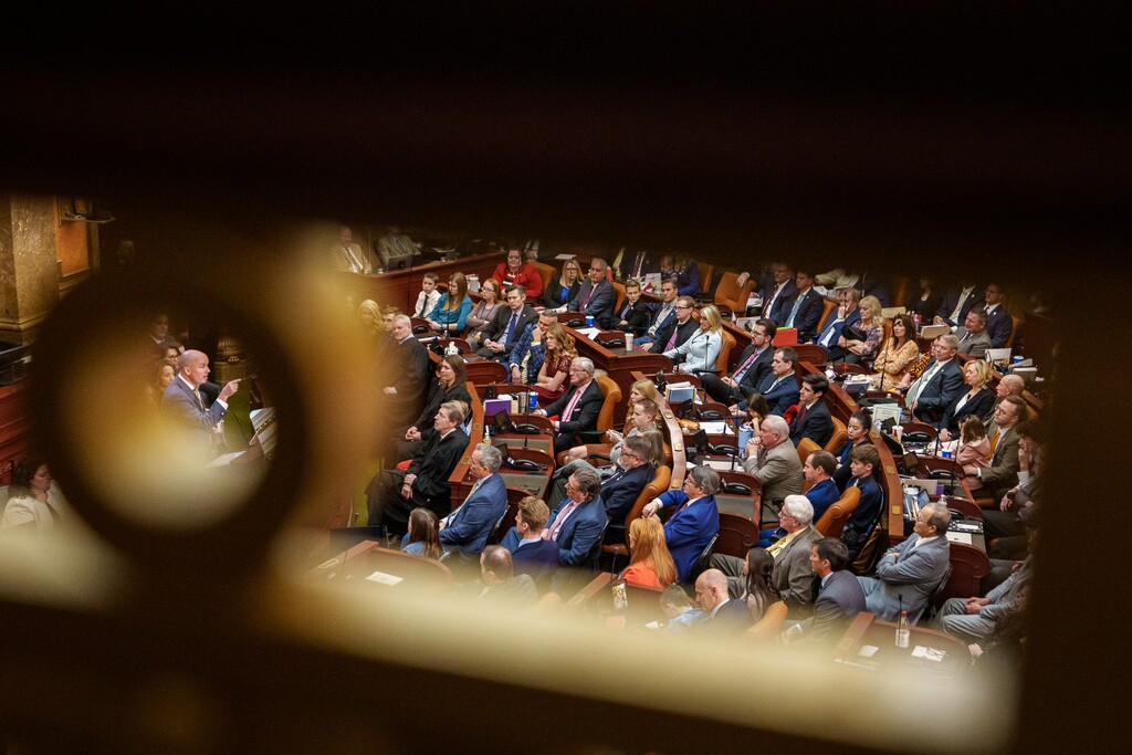 (Trent Nelson | The Salt Lake Tribune) Gov. Spencer Cox delivers his State of the State address at the Capitol building in Salt Lake City on Thursday, Jan. 19, 2023. Salt Lake Tribune journalists discuss what happened in the 2023 legislative session on "Behind the Headlines."