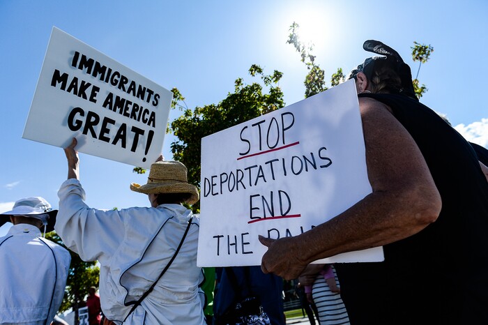(Francisco Kjolseth  |  The Salt Lake Tribune)  Utah Jewish Community organizations, their members and friends gather outside of the U.S. Immigration and Customs Enforcement (ICE) field office at 2975 S. Decker Lake Drive in West Valley City, on Saturday, Aug. 10, 2019, for a Close The Camps vigil and to condemn government policies that endanger, imprison and deport immigrants, refugees and asylum seekers.