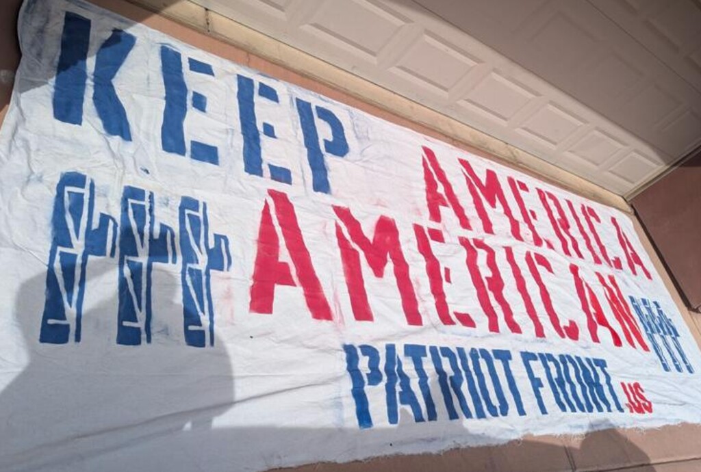 Pictured is the sign affiliated with Patriot Front that was reported by an anonymous citizen in Washington City, Utah, March 22, 2025.