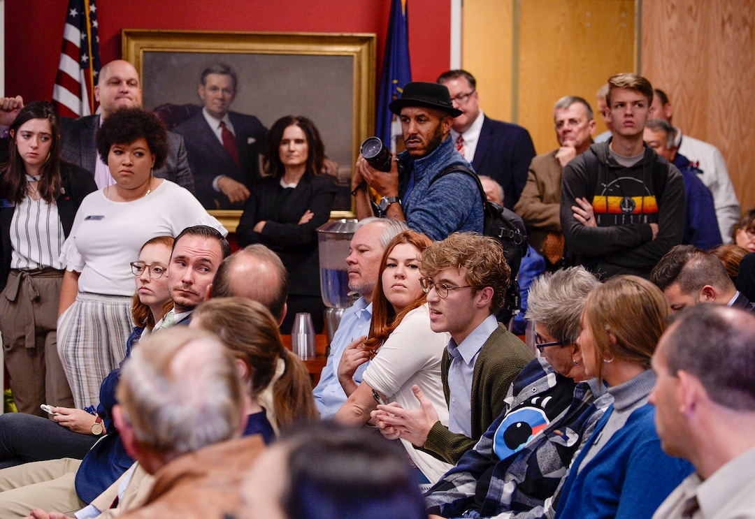 (Leah Hogsten  |  The Salt Lake Tribune) Former two-term Gov. Jon Huntsman, 59, who announced his bid for governor, Nov. 14, 2019 is questioned by students at the Michael O. Leavitt Center for Politics and Public Service at Southern Utah University in Cedar City on Thursday.