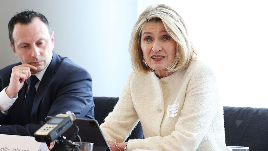 (The Church of Jesus Christ of Latter-day Saints) Relief Society General President Camille Johnson of The Church of Jesus Christ of Latter-day Saints speaks at the European Union Parliament in Brussels on Monday, March 4, 2024, on religious liberty for women.
