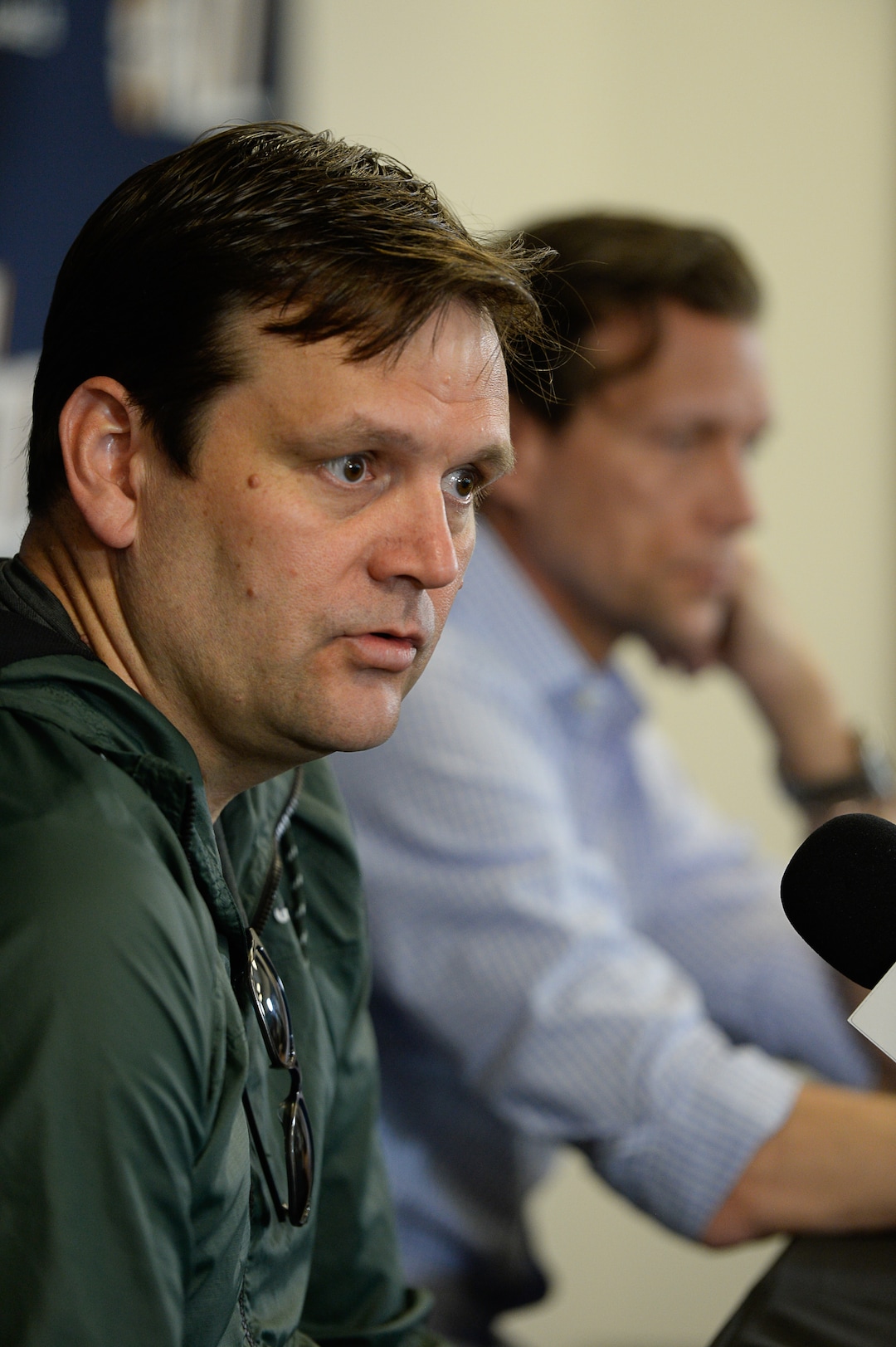 (Francisco Kjolseth  |  The Salt Lake Tribune)  Utah Jazz General Manager Dennis Lindsey and head coach Quin Snyder speak with the media during exit interviews at their practice facility in Salt Lake City Wed., May 8, 2018, after losing to the Houston Rockets in game 5 of their Western Conference Semifinals during the 2018 NBA Playoffs.