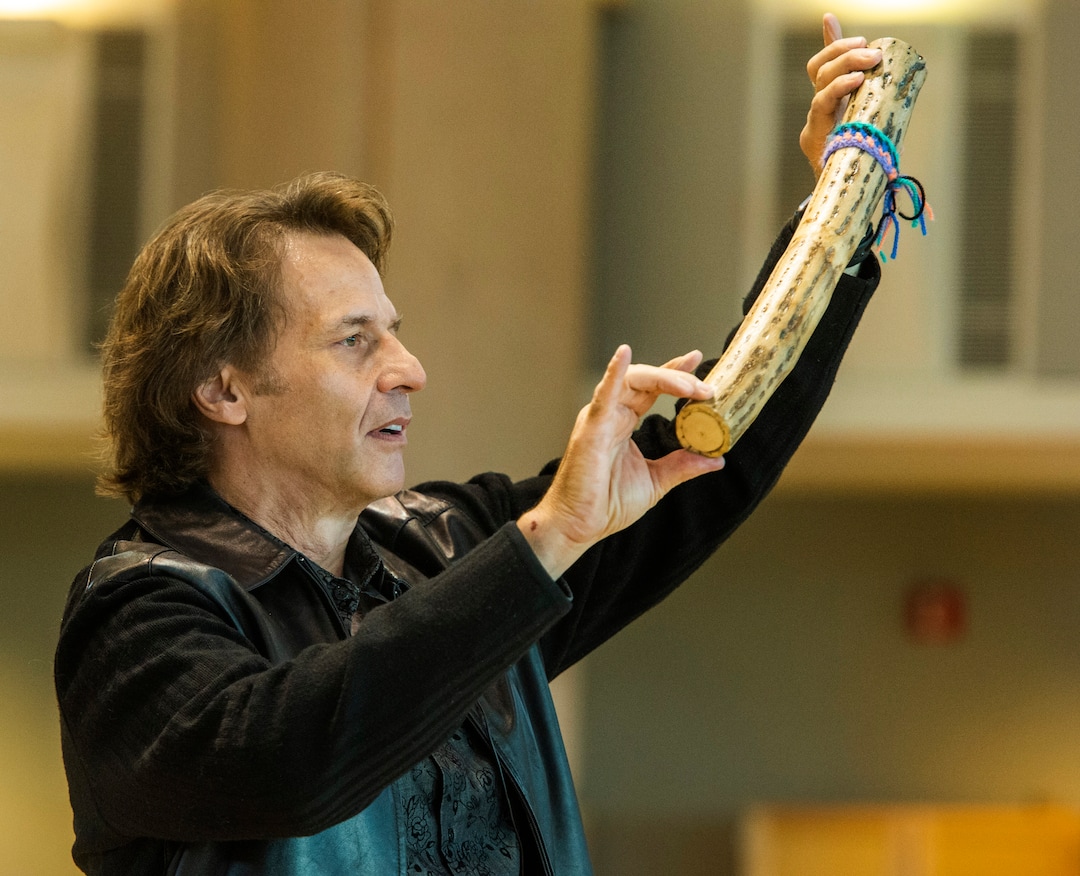 (Rick Egan  |  The Salt Lake Tribune)    Kurt Bestor entertains the crowd at Shriners' Hospital, by playing instruments he has collected from around the world. Tuesday, Nov. 19, 2019.